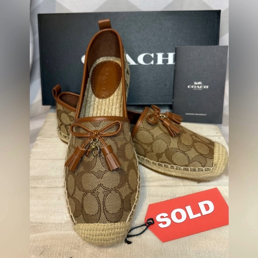 Coach Signature Tan and Brown Espadrille Flats Size 7.5